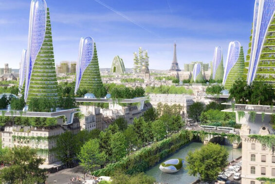 Image of a future city such as might be built after the Singularity