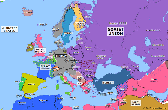 Map of Europe around the time of the Yalta Conference