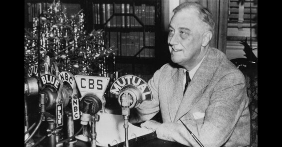 Image of Franklin Roosevelt speaking to the nation in 1942, when he announced goals unknowns to FDR's inner circle