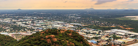 Aerial image of Gaborone, where this novel about Botswana's famous lady detectives is set