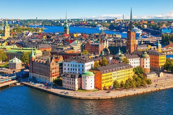Aerial view of Stockholm's Old City, where much of the action takes place in this novel about an international gang war