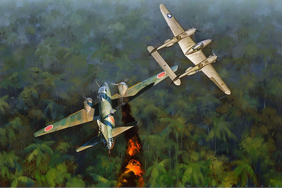 Painting of the US fighter plane that shot down Admiral Yamamoto, exerting revenge for Pearl Harbor