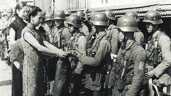Madame Chiang Kai-shek greeting Chinese troops during the 1937 Battle of Shanghai