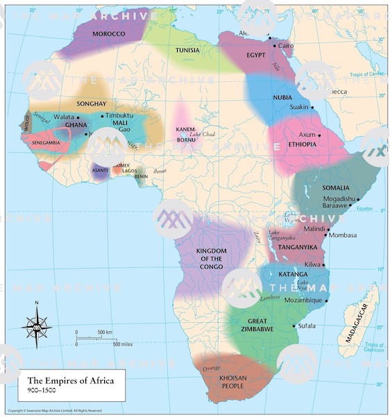 Map of empires in Africa in the Middle Ages