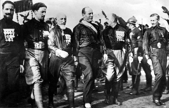 Photo of the Duce with supporters in the Mach on Rome, depicted in this fictionalized biography of Benito Mussolini