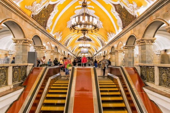 Interior view of a Moscow subway station, like the setting in this novel about Russia under Vladimir Putin