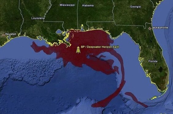 Map showing the Deepwater Horizon oil spill, which changed the public perception of the truth about ExxonMobil