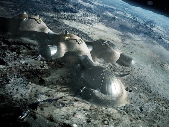 Artist's conception of a base on the moon like the one in this first book in a series set on the moon