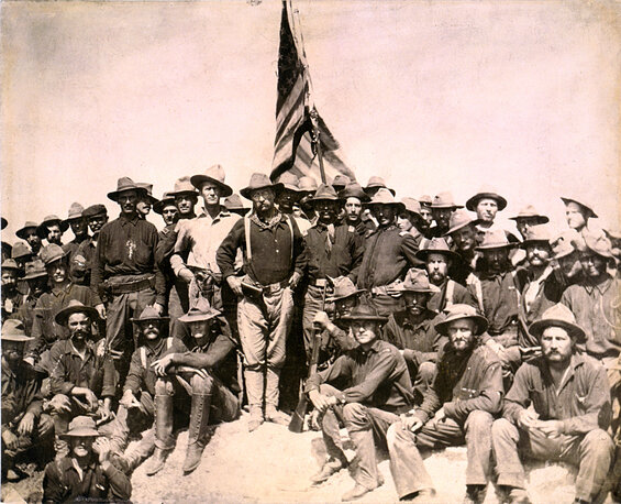 Image of Theodore Roosevelt, later the first President Roosevelt, with his Rough Riders in Cuba