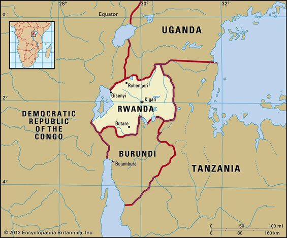 Map showing Rwanda and its neighbors