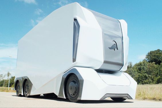 Photo of a prototype self-driving truck, a concept at the center of this novel about man against machine