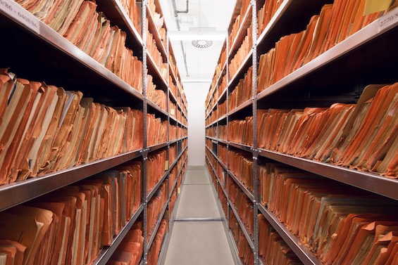 Photo of files of the Stasi, an agency in which the East German spymaster Markus Wolf was number 2.