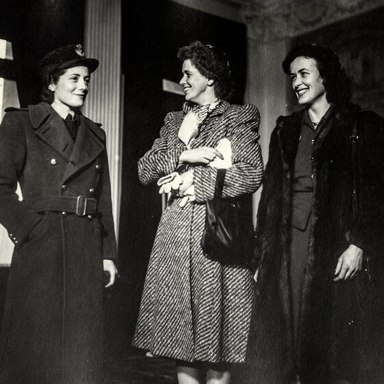 Image of Kathy Harriman, Anna Roosevelt, and Sarah Churchill at Yalta, where the Yalta controversy originated